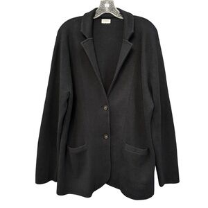 J.Crew XL Black Knit Cotton Blazer Jacket 2 Button Pockets